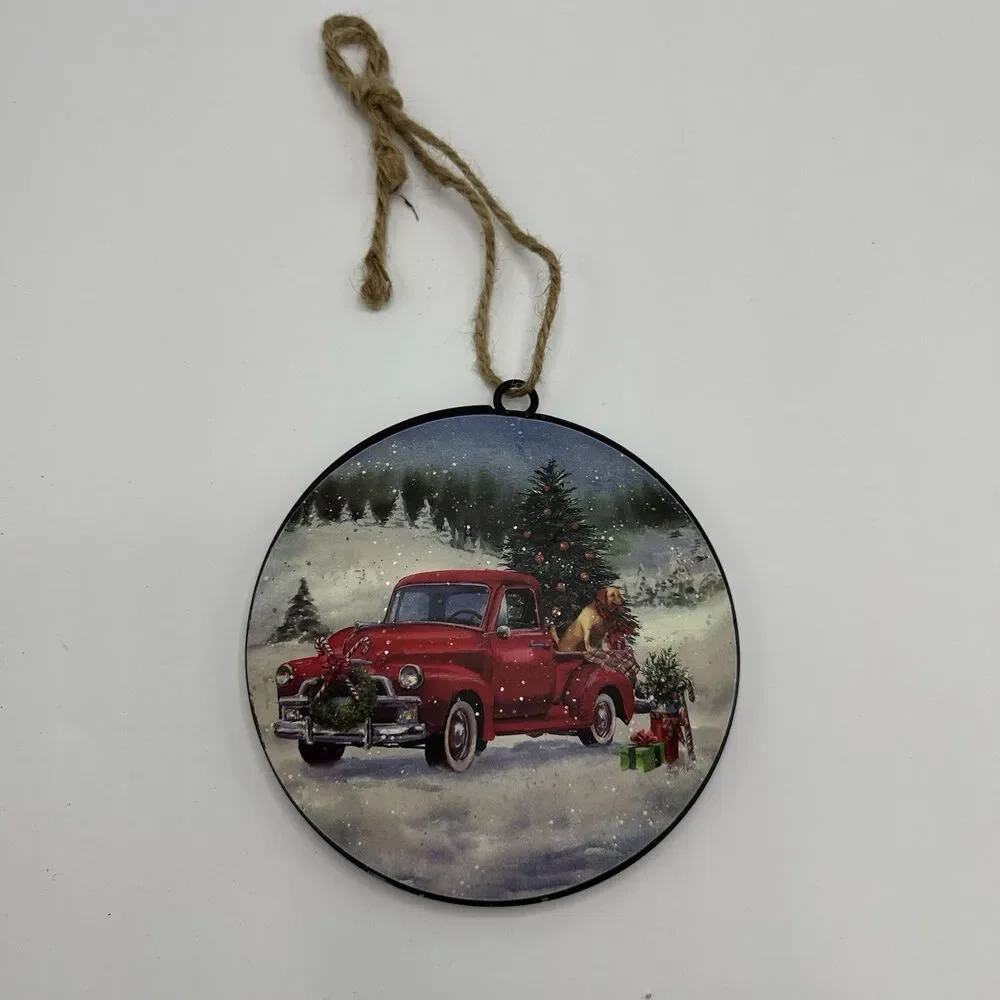 Painted Labrador with Tractors and Trucks Hanging Christmas Ornament‎